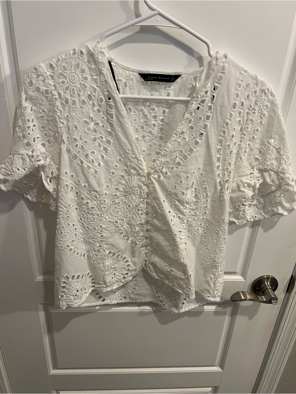 Zara White Eyelet Wrap-Style Blouse